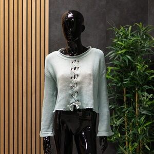 Vintage Havana Teal Knitted Tie Sweater, Size S